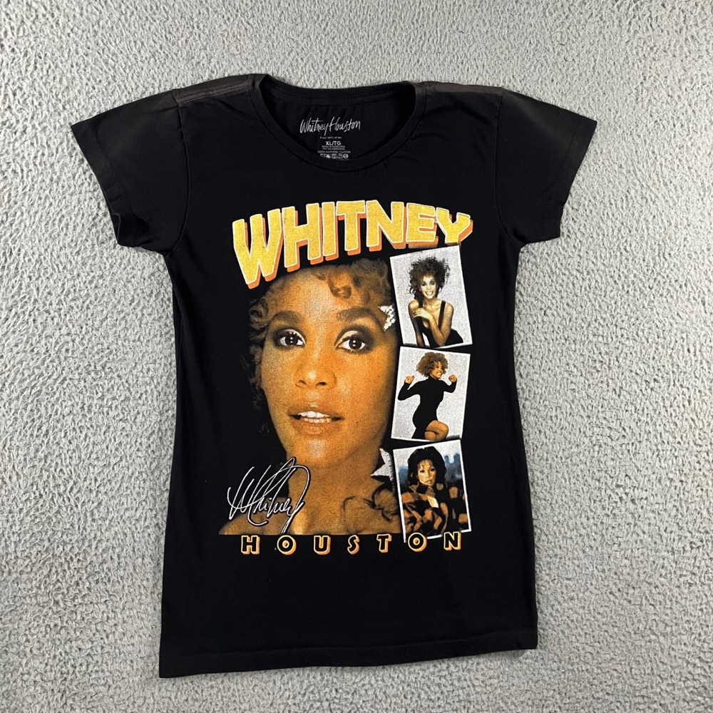 Whitney Houston Graphic Tee Women XL Black S/S 90s Festival Streetwear Retro R&B